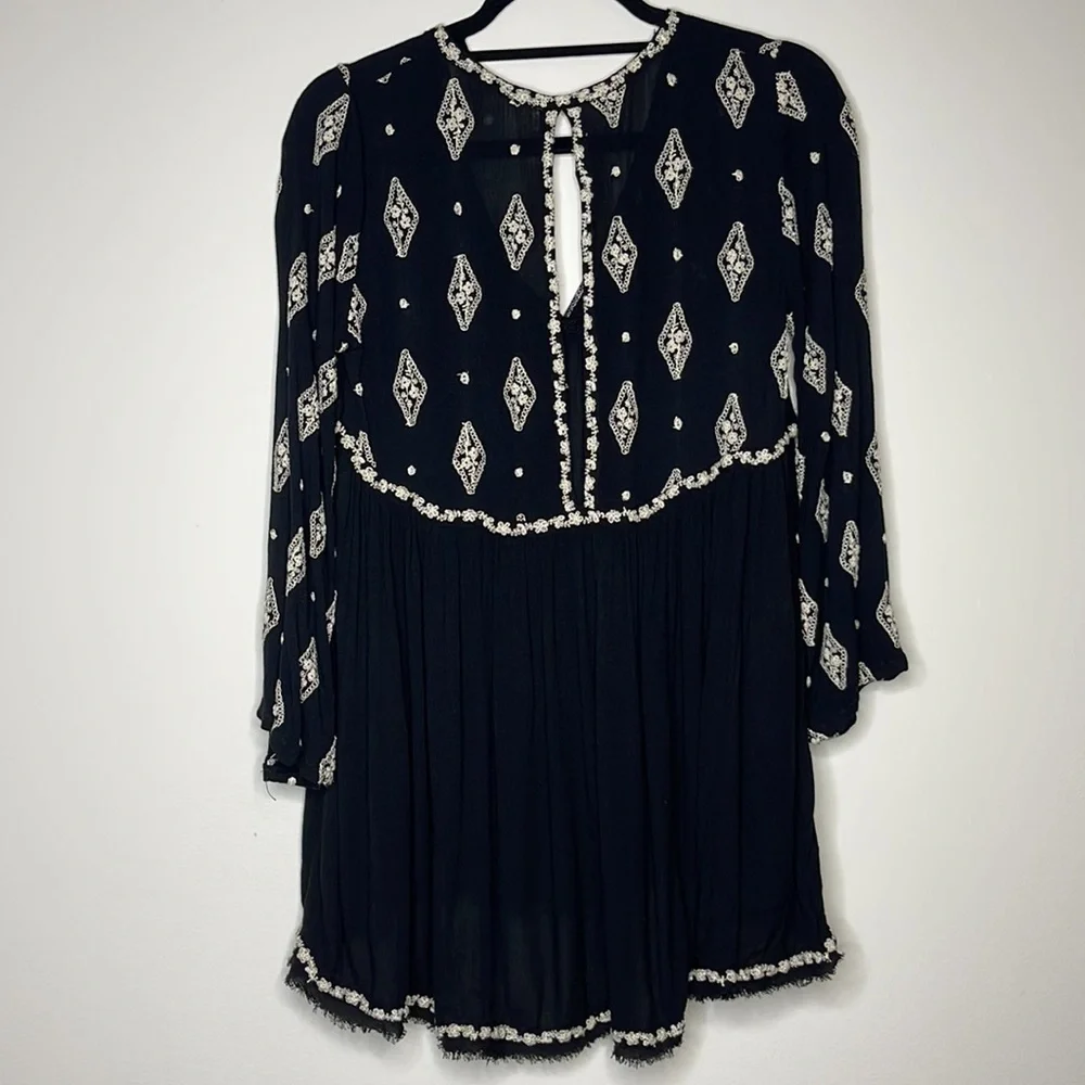 Free People Embroidered Bell Sleeve Top XS